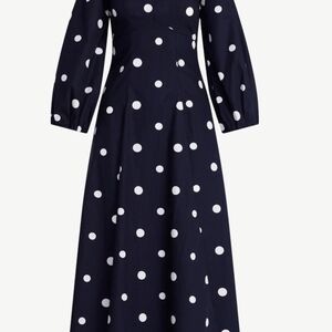 Free Assembly Cotton Polka Dot Maxi Dress Puff Sleeve Navy NWT Sizes M L XL 2XL